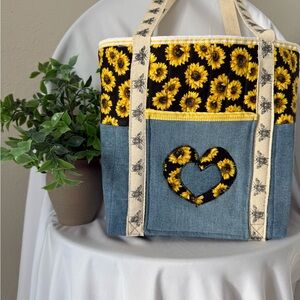 Sunflower Denim Tote Bag